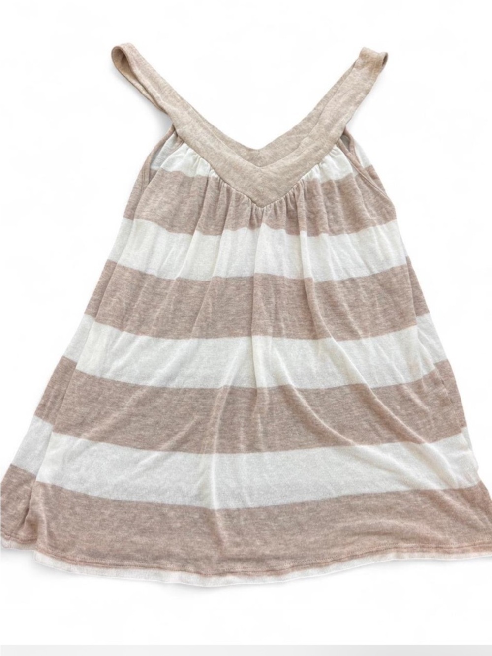 Splendid Striped Knit V-Neck Tank Top Heather Tan & White Size Large